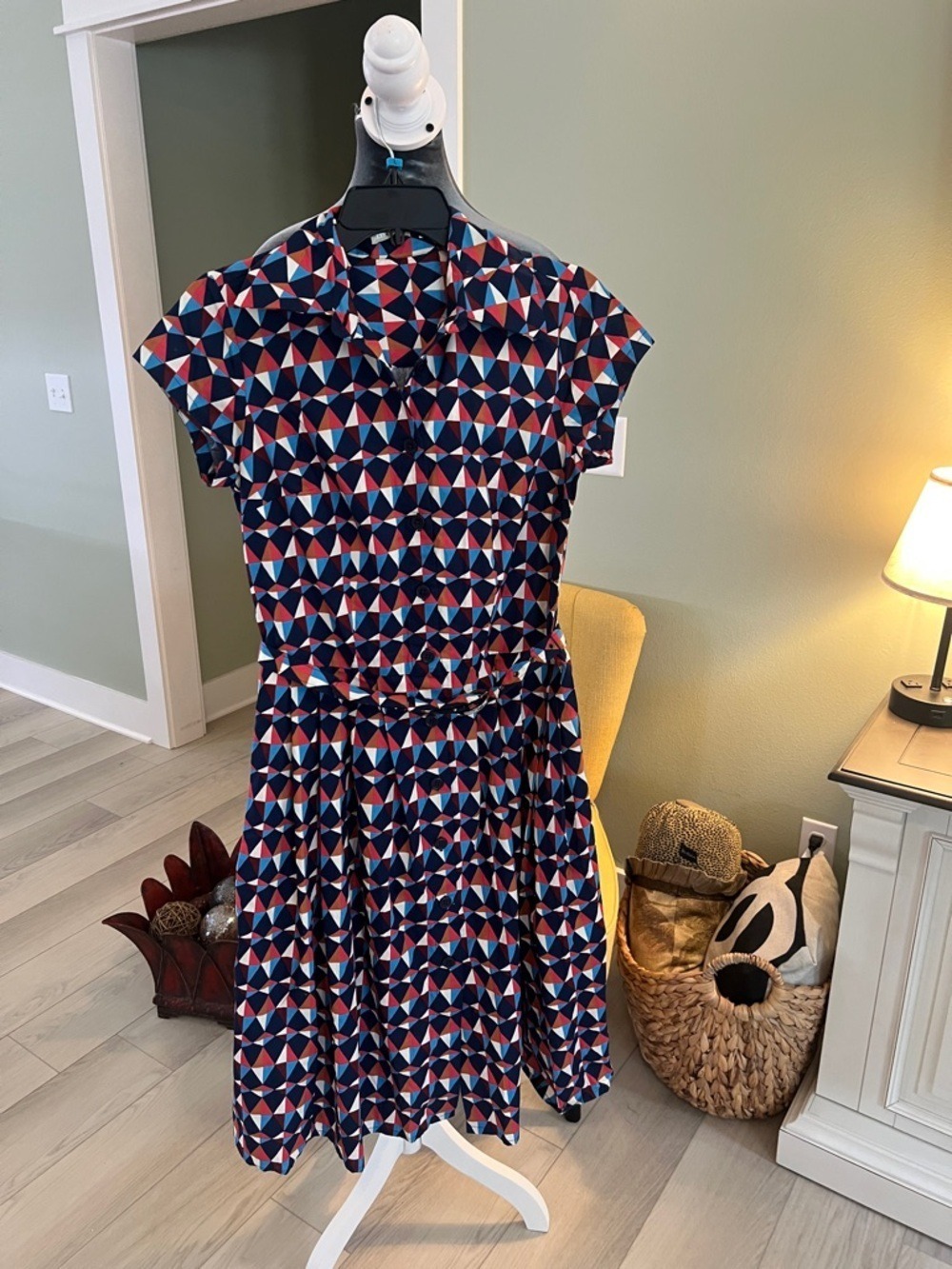 Geo Print Navy Midi Dress